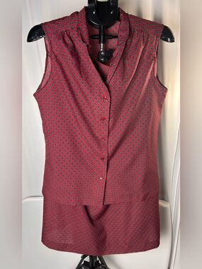 Sleeveless Geometric Button-Front Top With Matching Skirt